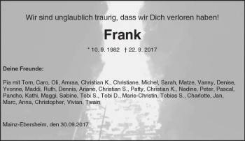 Traueranzeige von Frank  von Trauerportal Rhein Main Presse