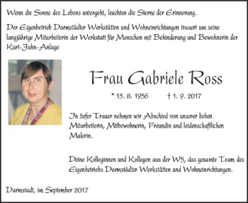 Traueranzeige von Gabriele Ross von Trauerportal Echo Online