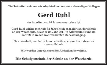 Traueranzeige von Gerd Ruhl von VRM Trauer