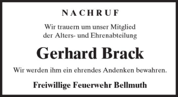 Traueranzeige von Gerhard Brack von  Kreisanzeiger