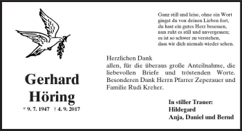 Traueranzeige von Gerhard Höring von Trauerportal Echo Online