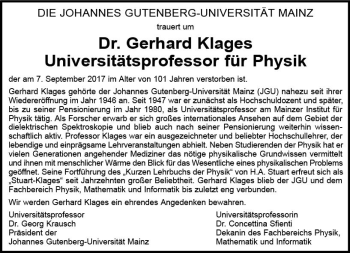 Traueranzeige von Gerhard Klages von Trauerportal Rhein Main Presse