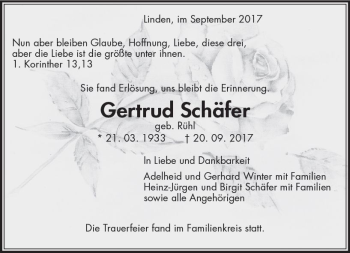Traueranzeige von Gertrud Schäfer von  Gießener Anzeiger