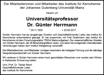 Traueranzeige von Günter Herrmann von Trauerportal Rhein Main Presse