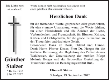 Traueranzeige von Günther Stalzer von VRM Trauer