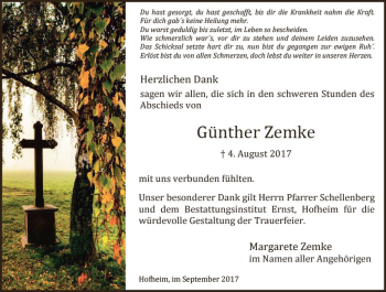 Traueranzeige von Günther Zemke von Trauerportal Rhein Main Presse