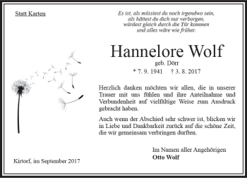 Traueranzeige von Hannelore Wolf von VRM Trauer