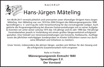 Traueranzeige von Hans-Jürgen Mäteling von Trauerportal Rhein Main Presse