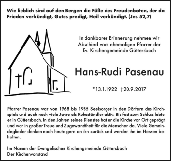 Traueranzeige von Hans-Rudi Pasenau von Trauerportal Echo Online