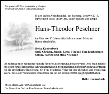 Traueranzeige von Hans-Theodor Peschner von Trauerportal Rhein Main Presse