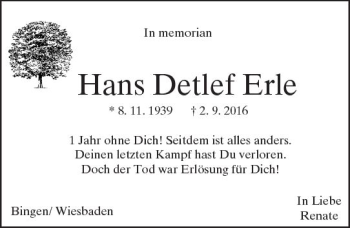 Traueranzeige von Hans Detlef Erle von Trauerportal Rhein Main Presse