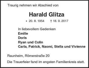 Traueranzeige von Harald Glitza von Trauerportal Rhein Main Presse