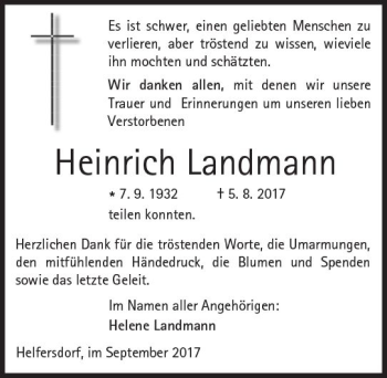 Traueranzeige von Heinrich Landmann von  Kreisanzeiger