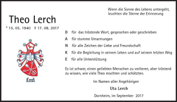 Traueranzeige von Heinrich Theodor Lerch von Trauerportal Echo Online