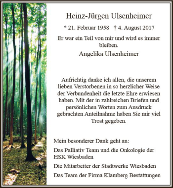 Traueranzeige von Heinz-Jürgen Ulsenheimer von Trauerportal Rhein Main Presse