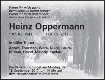 Traueranzeige von Heinz Oppermann von Trauerportal Echo Online