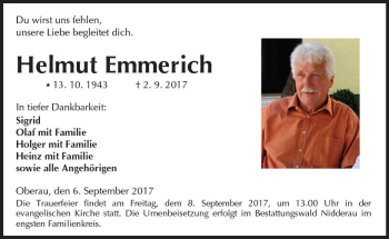 Traueranzeige von Helmut Emmerich von  Kreisanzeiger