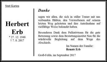 Traueranzeige von Herbert Erb von VRM Trauer