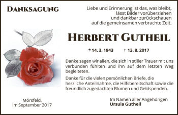 Traueranzeige von Herbert Gutheil von Trauerportal Rhein Main Presse