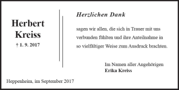 Traueranzeige von Herbert Kreiss von Trauerportal Echo Online