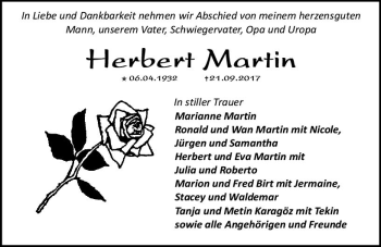 Traueranzeige von Herbert Martin von Trauerportal Rhein Main Presse