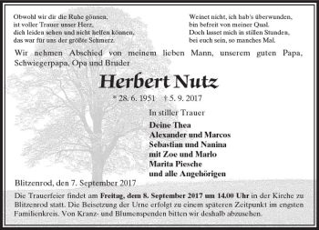 Traueranzeige von Herbert Nutz von VRM Trauer
