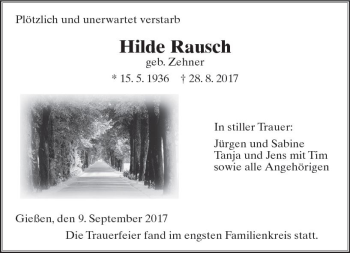 Traueranzeige von Hilde Rausch von  Gießener Anzeiger