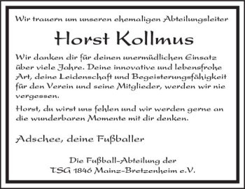 Traueranzeige von Horst Kollmus von Trauerportal Rhein Main Presse