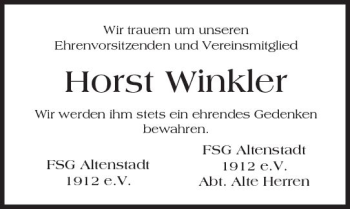 Traueranzeige von Horst Winkler von  Kreisanzeiger