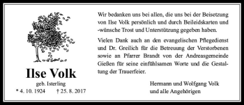 Traueranzeige von Ilse Volk von  Gießener Anzeiger