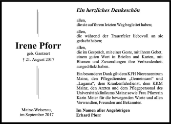 Traueranzeige von Irene Pforr von Trauerportal Rhein Main Presse