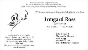Traueranzeige von Irmgard Ross von  Kreisanzeiger