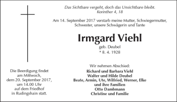 Traueranzeige von Irmgard Viehl von  Kreisanzeiger
