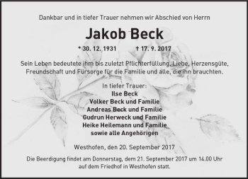 Traueranzeige von Jakob Beck von Trauerportal Rhein Main Presse
