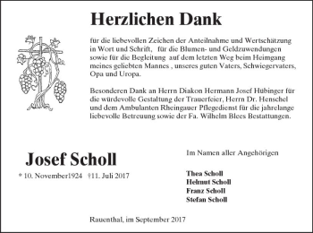 Traueranzeige von Josef Scholl von Trauerportal Rhein Main Presse