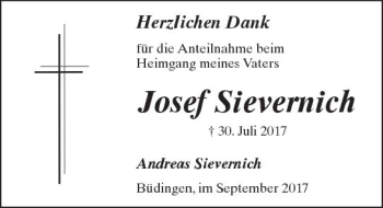 Traueranzeige von Josef Sievenlich von  Kreisanzeiger