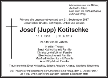 Traueranzeige von Josef Jupp Kotitschke von  Camberger Anzeiger