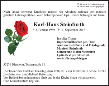 Traueranzeige von Karl-Hans Steinfurth von Trauerportal Rhein Main Presse