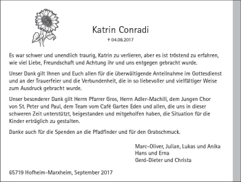 Traueranzeige von Katrin Conrad von Trauerportal Rhein Main Presse