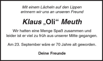 Traueranzeige von Klaus Meuth von  Camberger Anzeiger