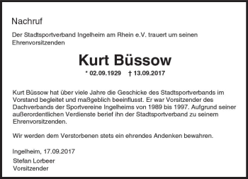 Traueranzeige von Kurt Büssow von Trauerportal Rhein Main Presse