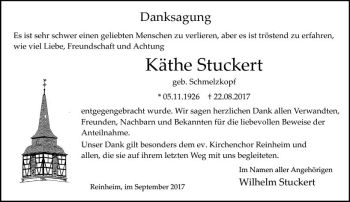 Traueranzeige von Käthe Stuckert von Trauerportal Echo Online