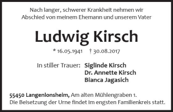 Traueranzeige von Ludwig Kirsch von Trauerportal Rhein Main Presse