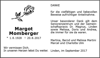 Traueranzeige von Margot Momberger von  Gießener Anzeiger