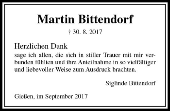 Traueranzeige von Martin Bittendorf von  Gießener Anzeiger