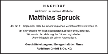 Traueranzeige von Matthias Spruck von  Kreisanzeiger