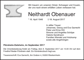 Traueranzeige von Neithardt Obenauer von Trauerportal Rhein Main Presse
