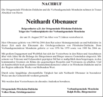 Traueranzeige von Neithardt Obenauer von Trauerportal Rhein Main Presse