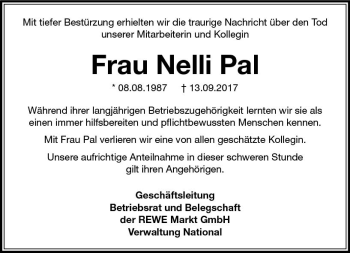 Traueranzeige von Nelli Pal von  Usinger Anzeiger