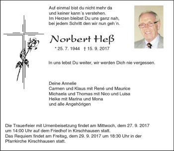 Traueranzeige von Norbeft fließ von Trauerportal Echo Online